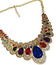 Aufwendig gearbeitete Strass Collier goldf bunt 45 plus 5 cm