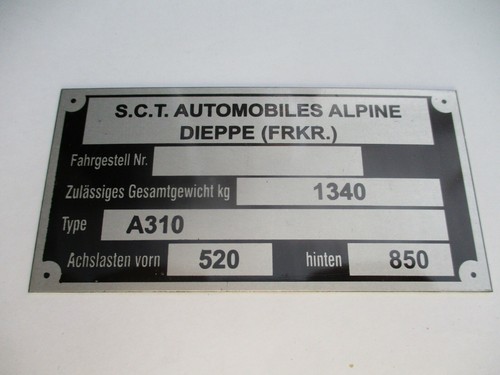 Typenschild renault alpine - renault,