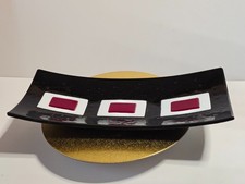 Kleine Design-Glasschale schwarz rot weiß Fusingglas Rechteckform 40 × 16 cm