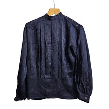 Christian Dior Damen Bluse dunkelblau 38 Schlangenmuster 100% Seide Plissee Top