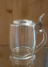 Glas Bierkrug 0,5  Liter Glaskrug Zinndeckel WMF Zinn Brauerei Pferde Gespann