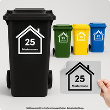 Mülltonnen Aufkleber 2er / 3er / 4er Set •  Hausnummer/Zahl & Name • Wetterfest