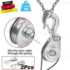 2x Umlenkrolle Seilrolle für elektrische Seilwinde Forst Seilrollen Haken 1000KG
