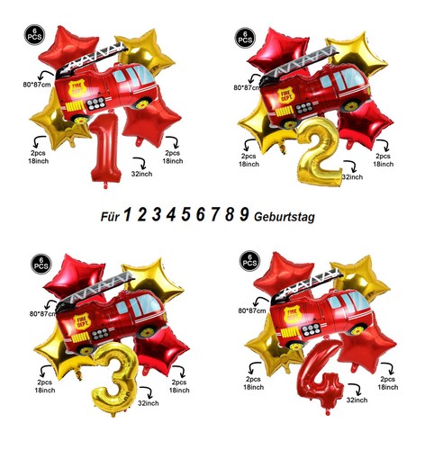 Feuerwehrauto helium folien - feuerwehrauto,