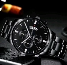 Geneva Herren Uhr | Schwarz Quarzuhr mit Kalender | Mode | Perfekt als Geschenk