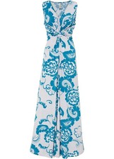 Kleid mit schönem Print Gr. 36/38 Weiss Ozeanblau Maxi-Kleid Casual-Dress Neu*