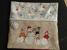 Kissenhülle  acufactum Kinder und Schneemänner Kind Schneemann Besen 30 x 30 cm