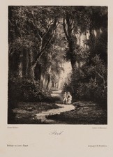 BOURNYE (*1825) nach WEBER (18.Jhd), Park mit Liebespaar, Lith. Romantik