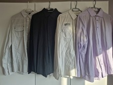 4 Herren langarm Hemden L 41/42Schwarz weiß Lila Violett gestreift Brusttasche 