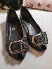 MJUS Ballerinas Ballerina Peeptoes Peeptoe schwarz Leder Gr. 39 Schnalle Spange