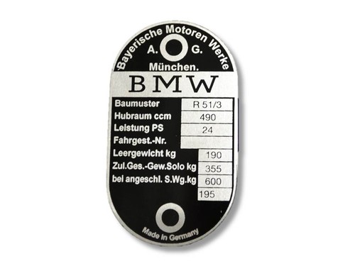 Bmw r51 typenschild schild - r51/3,