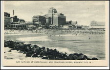 Atlantic City USA postcard ~1930 Surf Bathing at Haddon Hall & Chalfonte Hotels