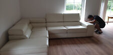 Couchgarnitur, weiß, hochwertiges Leder, dreiteilig, gebraucht