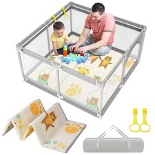 Laufgitter Baby mit Matratze 120x120cm Laufstall mit 4 Rutschfeste Saugnäpfen