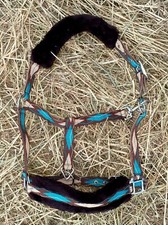 Gurthalfter, Halfter "Comfort" mit synth. Fell unterlegt, Türkis/Braun  *NEU*