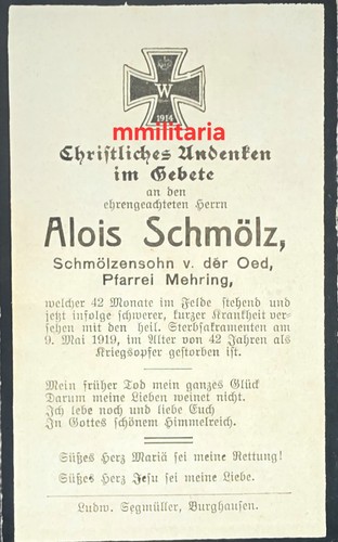Sterbebild wwi feldzugssoldat - sterbebild,