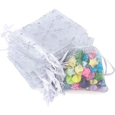 Organzasäckchen Kleine Geschenkbeutel Schneeflocke Kordelzug 100er Pack