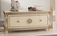 Klassische Italienische Anrichte Beige Hochglanz Silber-Gold Greek Verzierung 