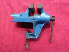 Kleiner alter Schraubstock, Tischschraubstock, Nr.3, blau ca. 20 cm lang
