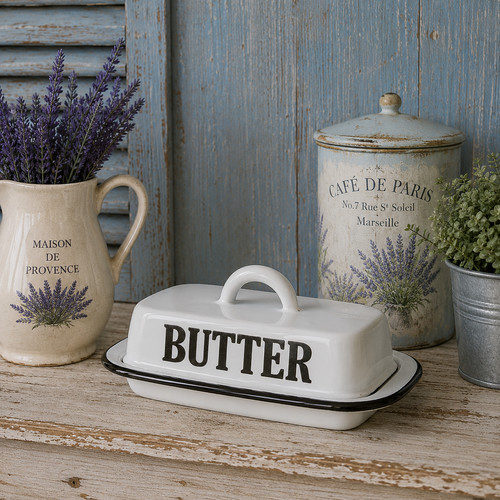 Butterdose emaille antikweiß - butterdose,