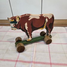 🌸 Nachziehtier Kuh aus Holz