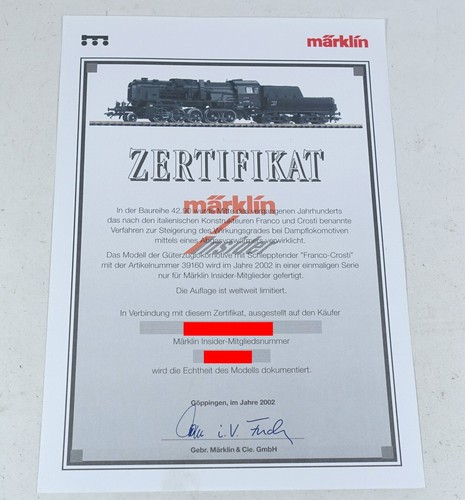Märklin 39160 zertifikat - märklin,