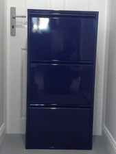 Schuhschrank * Schuhkipper Metall 3 Klappen Hochglanz marineblau 103x50x15