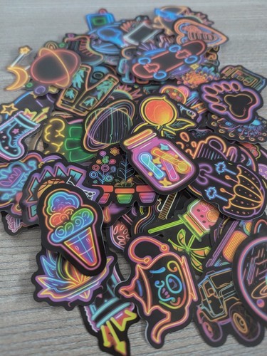 50x neon style aufkleber - 50x, set