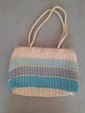 Strandtasche Korbtasche Pastell Blau Türkis Beige Bohoo Vintage Retro Tasche