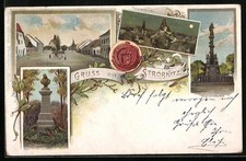 Lithographie Strobnitz, Marienstatue, Marktplatz, Kaiser Franz Josef Denkmal 