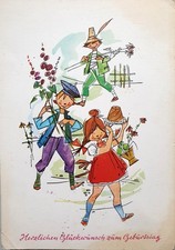 Kinder kommen mit Kuchen u. Blumen zum Geburtstag DDR Künstler  - c1960