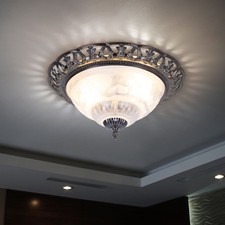 Deckenleuchte Küchenlampe Deckenlampe 2-flammig Glas weiß silber antik rund