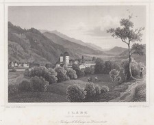 Ilanz Kt. Graubünden Original Stahlstich Oeder 1852