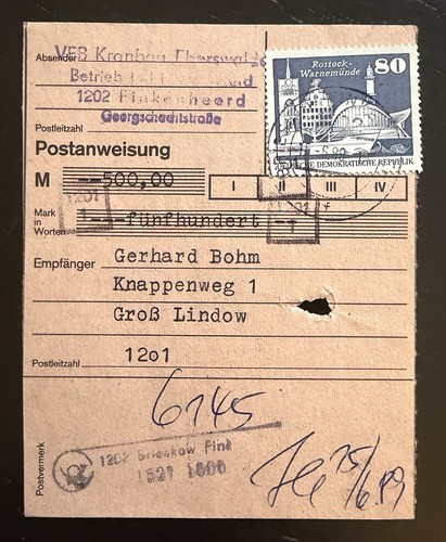 Ddr 1920 postanweisung - mi,
