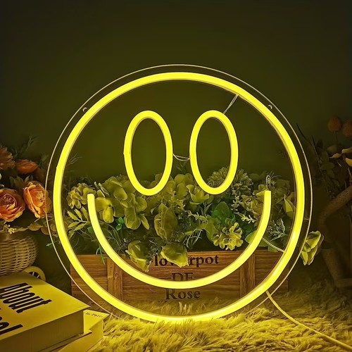 Led leuchtreklame gelb smiley - led,