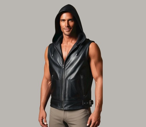 Herren schwarz leder hoodie - leder,