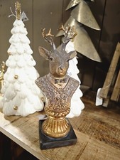 Clayre &Eef Deko Hirsch Kopf Skulptur braun Gold Weinachten Jagd Wald 10x8x25cm