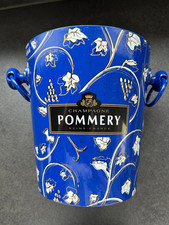 Sektkübel Pommery Original, Metall blau bemalt, 21 cm Höhe