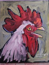 Ölgemälde Tier Ölbild Bilder Modern Art Kunst Unikat Wandbild  25x30 Hahn 