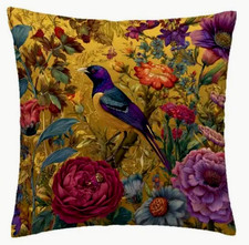 Kissen Bezug Samt 50 cm floral Vogel Garten Cottage Deko Boho botanisch Rose