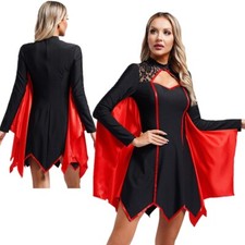 Damen Vampir Kleid Nachtclub Teufel Kostüm Renaissance Halloween Mock Neck Rave