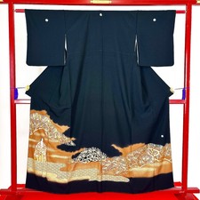 Japanischer Kimono 'TOMESODE' Seide/Gosho Puppe/Goldstickerei/Länge:161cm N758