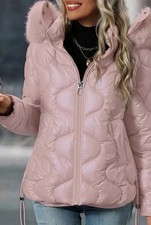 Winterjacke Damen Rosa 40/42 mit Kunstfell Kapuze