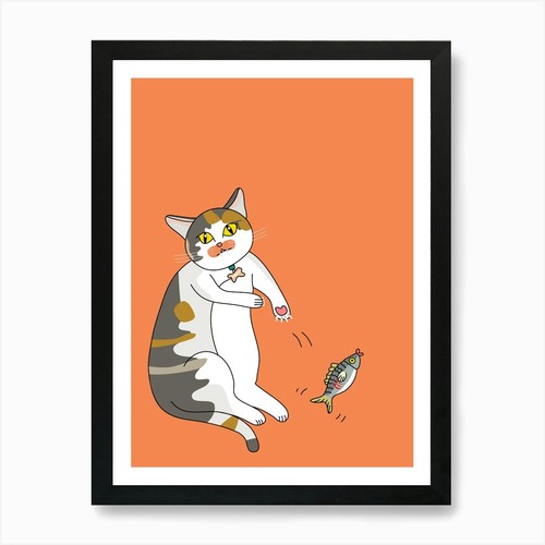 Katze mit fisch kunstdruck - mit,