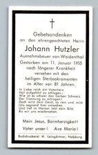 Sterbebild Johann Hutzler 1955 Weidenthal Nabburg Oberpfalz Bayern