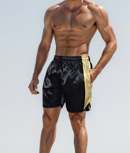 Black gold satin boxing shorts - satin,