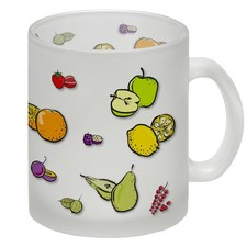 Glas Tasse in weiß zum Thema Obst mit verschiedenen Früchten