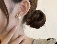 OHRRINGE OHRSTECKER SCHLEIFE MIT PERLE IN GOLDFARBE WEIß MODESCHMUCK NEU 