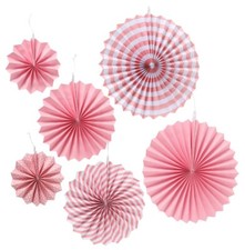 6 tlg DEKO-ROSETTEN rosa weiss Hochzeitsdeko Vintage Rosette Pompom Partydeko