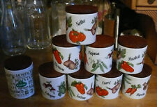 Set Porzellan Gewürzdosen/Gewürzbehälter mit Holzdeckel ca 1967 Vintage (Gerold)